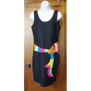 Deborah Laws Boutique Vintage Black Linen Rainbow Fish Sequin Sheath Dress 6